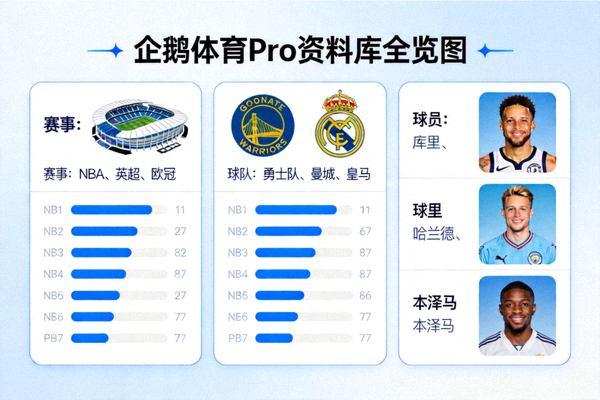 企鹅体育Pro资料库全览图，涵盖赛事、球队、球员等多维度数据